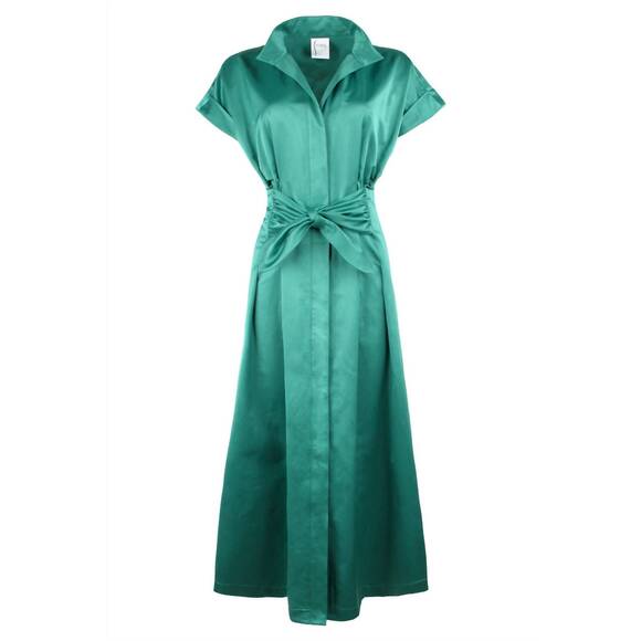NEW FINLEY long rocky tie-front dress in emerald green - Picture 2 of 3